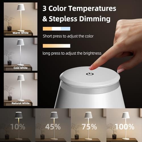 Cordless Table Lamp Set of 2 with Portable USB Rechargeable Dock, LED Wireless Touch Desk Lamps with Remote, 3 Color Stepless Dimmable, for Bedroom Night Lights Dining Outdoor Patio Restaurant view 4