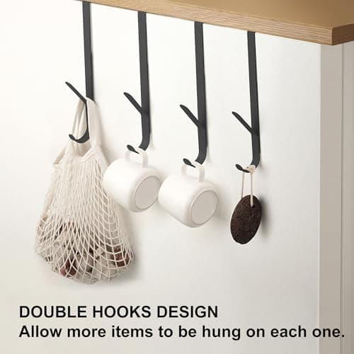 OIM OMIIOMIO Over The Door Double Hanger Hooks, Metal Twin Hooks Organizer for Hanging Coats, Hats, Robes, Towels - Black - Set of 4 view 6