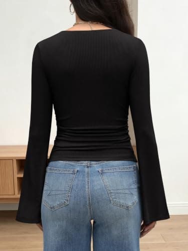 ANRABESS Bell Long Sleeve Shirts for Women Crop Fall Tops view 5