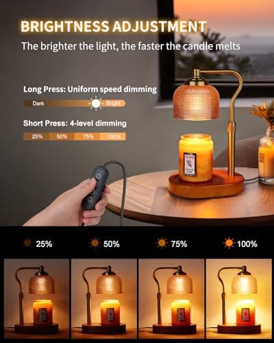 Kadrama Candle Warmer Lamp Electric Candle Warmer with Timer Dimmable Candle Lamp Warmer with 3 Bulbs Height Adjustable Wax Melt Warmer for Bedroom Home Decor, Amber Gold view 4