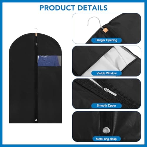 Dntorx 1 Pack Garment Bags with Clear Window, 45" Clothes Covers with Zipper, Transparent Hanging Suit & Coat Covers for Closet Storage, Jackets, Dresses, Windbreakers view 3