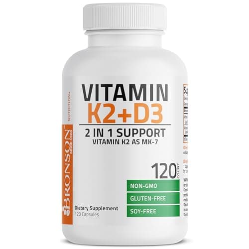 Bronson Vitamin K2 (MK7) with D3 Supplement Non-GMO Formula 5000 IU Vitamin D3 & 90 mcg K2 MK-7 Easy to Swallow D & K Complex, 120 Capsules view 5