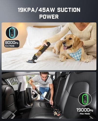 Fanttik Slim V8 APEX Car Vacuum, 4-in-1 Portable Mini Cordless Vacuum with 19000pa Suction Power, Type-C Charge, 2 Suction Modes, Handheld Vacuum for Small Jobs, Car, Office Desk, Keyboards (Black) view 5