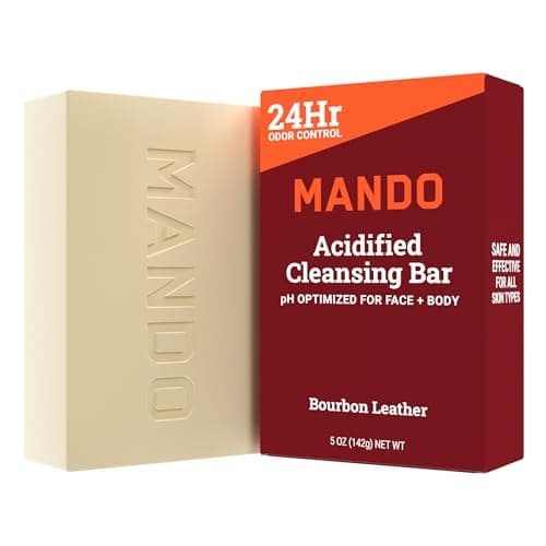 Mando Acidified Cleansing Bar - 24-Hour Odor Control - Removes Odor Better than Soap - Moisturizing Formula - SLS Free, Paraben Free - Safe For Sensitive Skin - Bourbon Leather view 1