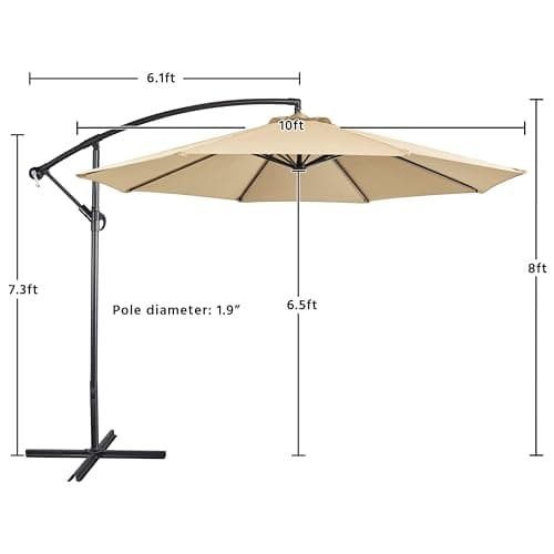 Yaheetech 10FT Patio Offset Umbrella - Cantilever Hanging Outdoor Umbrellas w/UV Protection & 8 Ribs & Handy Crank & Cross Base for Market/Garden/Lawn/Deck/Backyard/Pool - Tan view 3