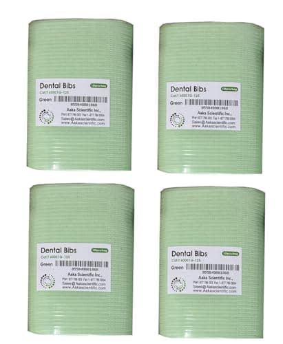 Aaka Dental Bib (Green) 500 Pcs – Disposable 3-Ply Waterproof Patient Bibs 13" x 18" with Poly Backing – Bulk Dental Bibs for Dental, Medical, Tattoo & Salon Use view 2