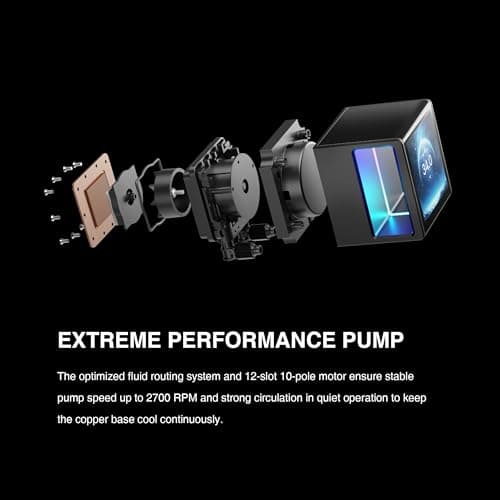 GAMDIAS CHIONE P5-240 Liquid CPU Cooler, 240mm AIO w/Customizable 3.4'' IPS LCD, Rotatable Magnetic Pump, Hidden Cable Fan (Daisy-Chained), Support PWM & ARGB MB Sync, Intel LGA 1851；AMD AM5, Black view 5