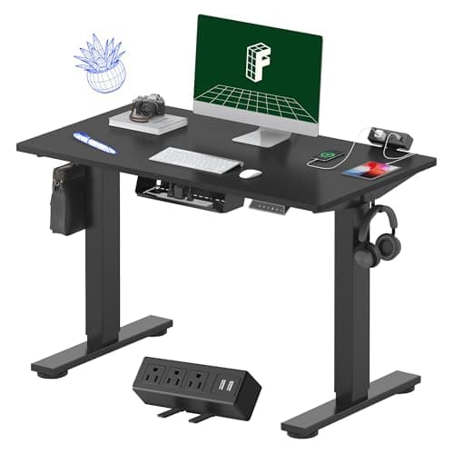 FLEXISPOT EN2 Whole-Piece Standing Desk with Clamp Power Strip, 40 x 24'' Electric Stand Up Height Adjustable Desk with Cable Management (Black Frame + 40" Black Top)