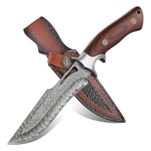Purple Dragon Damascus Fixed Blade Knife with Sheath, Ideal Gift for Men | Hand-forged Full Tang Survival Knife with Rosewood Handle For Outdoor & Camping — image 1