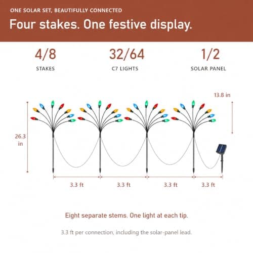 C7 Solar Christmas Decorations Outdoor, Vintage Solar Pathway Stake Lights | Set of 8 Upgraded Base on Solar Firefly Swaying Lights, 8 Lights Modes Waterproof Landscape Xmas Decor for Garden, Yard, Lawn view 5