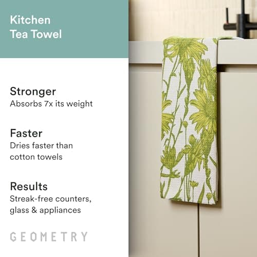 GEOMETRY Tea Towels – Spring & Summer Collection – Quick-Dry, Ultra-Absorbent, Reusable Microfiber Kitchen Towels for Drying & Cleaning - Golden Botanica - 1 Pack view 3