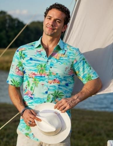 Men's Hawaiian Shirt Funky Blue Beach Printed Tropical Beach Shirt Casual Button Down Short Sleeve Floral Shirts Tops view 3