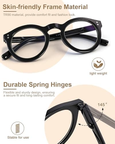 Bossace 2 Pack Round Blue Light Glasses for Women, TR90 Computer Glasses with Spring Hinge for All-Day Comfort, Anti UV Glare & Eyestrain view 4