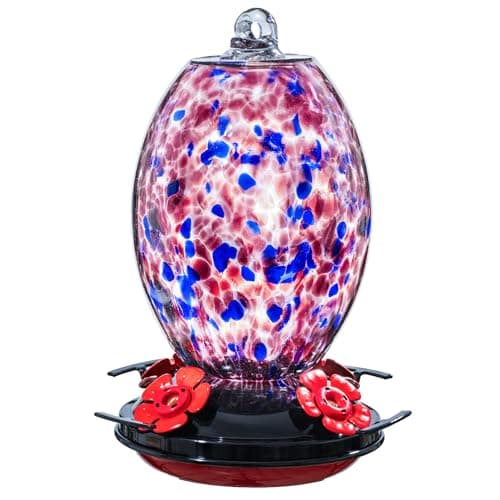 Muse Garden Glass Humming Bird Feeders for Outdoors - 27OZ Blown Glass Hummingbird Feeder - Unique Gift Mom Women Grandparents, Outdoors Hanging Garden Decor, Includes Ant Moat & Brush, Purple — image 1