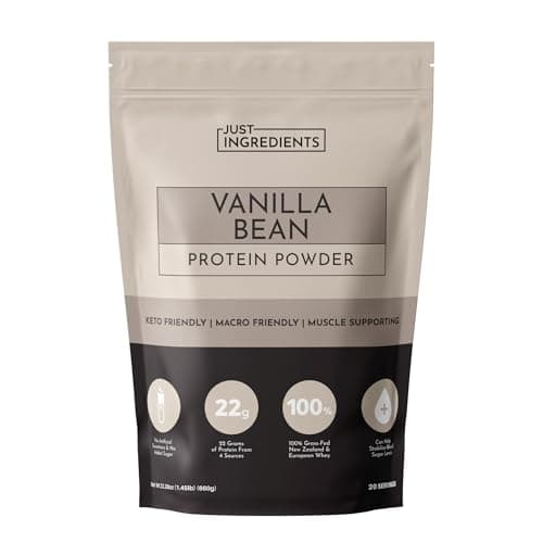 JUST INGREDIENTS Vanilla Bean Protein Powder – 20-Serving Blend with 100% Grass-Fed Whey & Organic Plant Proteins – Real Vanilla Bean & Cinnamon – Supports Muscle Recovery, Energy*
