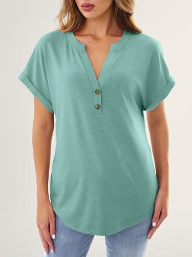 GKBK Womens Short Sleeve V Neck Henley Tops Dressy Casual Blouses Summer Trendy Vacation Tee Shirts 2026 Fashion Clothes view 2