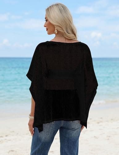 Zelroxa Women Sheer Poncho Beach Cover Up Crochet Knit Shrug Bolero Summer Shawl See Through Lightweight Sweater Cape Tops view 5