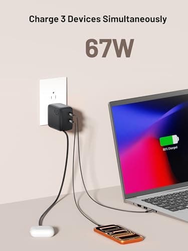 Omnibar Retractable 67W USB C Charger, 3 in 1 GaN Fast Charging Block with Foldable Plug, Compact PD PPS Type C Wall Charger for iPhone 17/16/15, Samsung Galaxy S26/S25, iPad, MacBook Air/Pro view 3