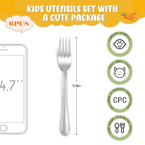 LIANYU 6-Piece Toddler Utensils Forks, Kids Silverware Forks for 2-10 Year Old, Children Cutlery Flatware Set, Kids Child Utensils for Home Preschools, Dishwasher Safe view 6