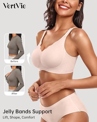 Vertvie Womens Supportive Wireless Push Up Seamless Bras No Underwire Full Coverage Comfortable Sports T-Shirt Bra(Skin,X-Large) view 2