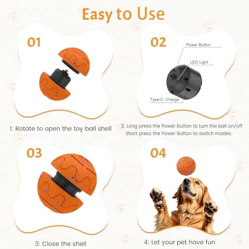 Fsitego Smart Interactive Dog Toy Ball – Automatic Moving, Bouncing & Rolling, 3 Modes, Chew-Proof E-TPU Shell, Waterproof, Rechargeable, for Medium and Large Dogs, Dark Red view 7