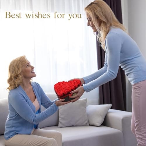 HERBMOTG 27 Forever Real Roses in Heart-Shaped Box with a Curved Design, Grade A Quality-Preserved Roses for Birthday, Mothers Day & Valentines Day (Red) view 2