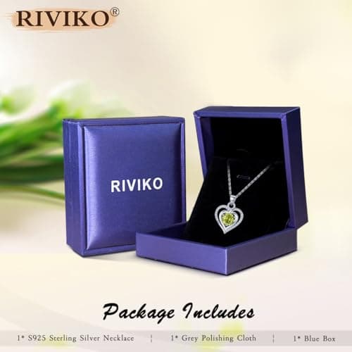 RIVIKO Heart Birthstone Pendant Necklace for Women 925 Sterling Silver Zirconia Necklaces Valentine's Day Anniversary Birthday Mothers Day Jewelry Gifts For Her Mother Wife view 6