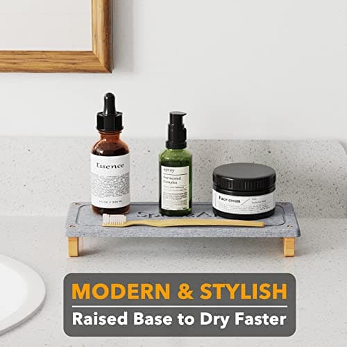 SpaceAid DryingNeat Sink Organizer, Instant Dry Sink Caddy Organizers, Kitchen Sponge Soap Holder Dispenser, Countertop Fast Drying Rack (Bamboo Feet, Gray) view 5