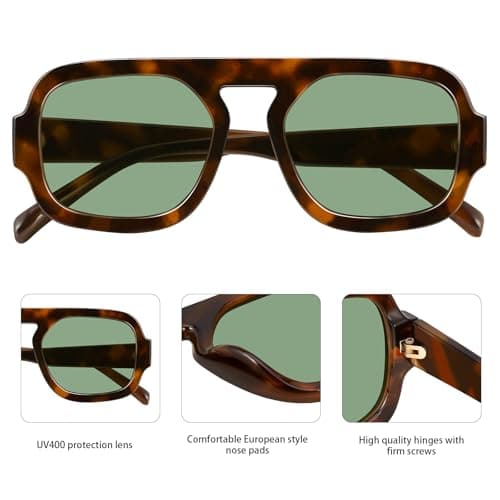YMRFW Retro Square Aviator Sunglasses for Women Men 70s Vintage style Shades Trendy Flat Top UV Protection Sun Glasses view 5