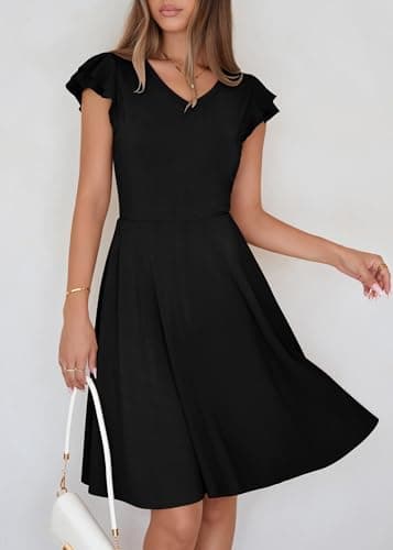 Lazysmile Summer Dresses for Women Ruffle Short Sleeve V Neck A Line Swing Ribbed Knit Casual Mini Short Dress view 6