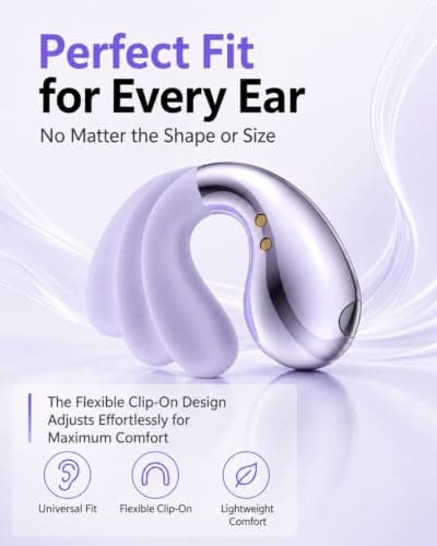Ultra Open Ear Earbuds, Lightweight Clip On Headphones for Secure Daily Fit | Ultralight clip-on earbuds sit securely without sealing the ear canal, combining open comfort with a close, stable fit. view 4