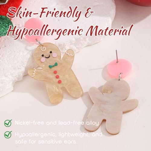 6 Pairs Christmas Earrings for Women, Atarvana Bulk Acrylic Earrings Jewelry Gifts for Women- Santa, Snowman, Reindeer, Gingerbread Man, Sheeps view 4