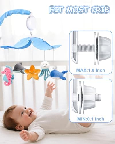 FEISIKE Baby Crib Mobile with 35 Lullabies, 3 Modes Rotation & Music, Adjustable Volume, Nursery Decor for Boys and Girls (Ocean Theme) view 6