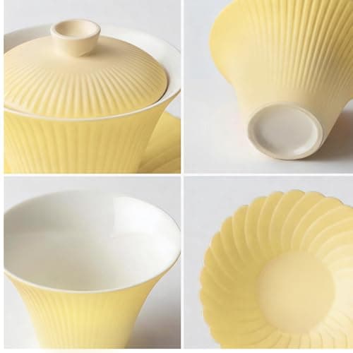 SonGis Porcelain Gongfu Tea Set, Firework Design, All in One Chinese Tea Set, Frosted Texture, Smooth Glazed Interior, Gaiwan Tea Sets for Adults, Gift Boxed, for Home & Outdoor (Gentle Yellow) view 4