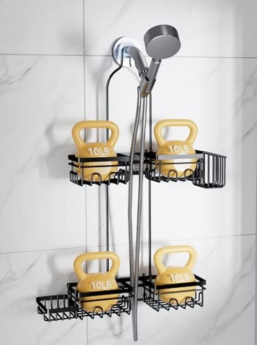 KEGII Shower Caddy Hanging for Handheld Showerheads, Rustproof Hanging Shower Organizer with Soap Dish, Toothbrush Holder and Hooks, Over Showerhead Caddy for Bathroom view 1