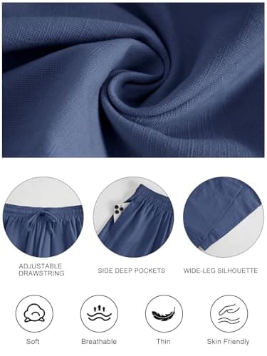 grewley Womens Linen Pants Cotton Boho Loose Palazzo Pants Wide Leg Long Lounge Trousers Drawstring with Pockets Beach view 6