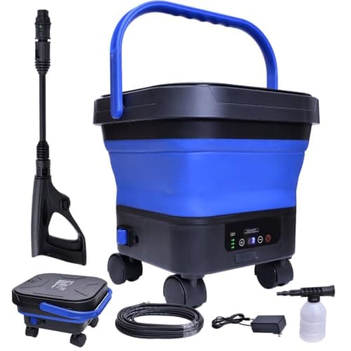Portable Cordless Washer with 3.4Gal Tank, Foldable Design for Car Camping | 580PSI Max, 7-Level Adjustable Sprayer, 360° Rotating Nozzle, 23FT Hose, 20000mAh Battery, Portable with Wheels, Blue — image 1