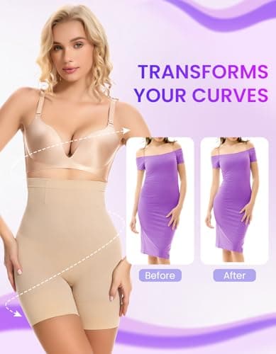 SIMIYA Shapewear Tummy Control Shorts for Women, 5-IN-1 Body Shaper High Waisted Girdle Boyshort Slip Short for Under Dresses view 4