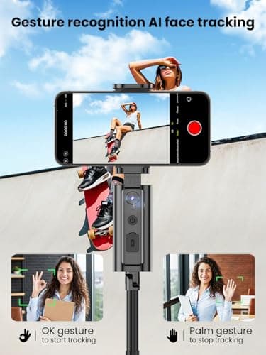 AOCHUAN Auto Face TrackingTripod, w/Gesture Control for iPhone,Extendable Pole, 360° Rotating Selfie Stick,Wireless Remote,Video Recording 4-Leg Stable & Portable Tripod view 3