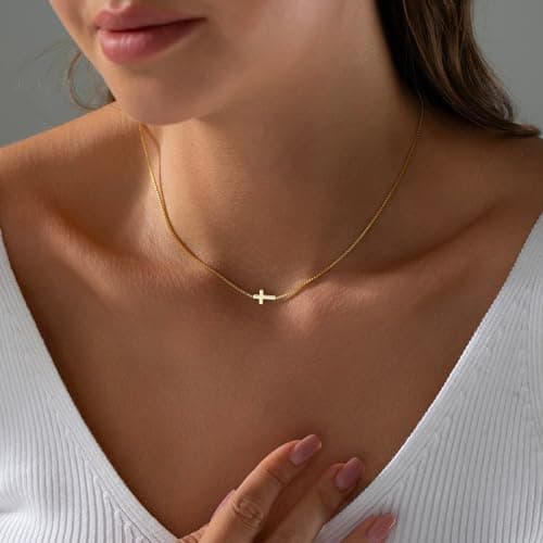 JNZSSWHJJH Easter Basket Stuffers - Cross Necklace for Women 18K Gold Plated Cross Necklace Dainty Gold Necklace for Women Teens Girls Gold Jewelry Easter Religious Christian Gifts view 2