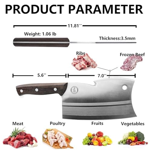Kitory 7" Meat Cleaver, Chinese Chefs Knife with Wenge wood Handle, Butcher Knife Bone Cutter, Multi-Purpose Dual Edges Heavy Duty Kitchen Chopper, 2025 Kitchen Gadget Gift view 2