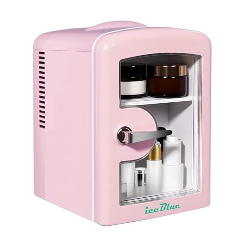 Iceblue Mini Fridge, Tiny Fridge with Viewing Window, 4 Liter /6 Cans Compact Small Refrigerator for Beauty & Beverages, Skincare Fridge for Bedroom, Car, Office, Dorm, Gift - Pink