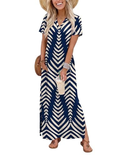 OFEEFAN Summer Dresses for Women 2026 Maxi Dress Short Sleeve Sundresses with Pockets Beach Vacation Spring Outfits — image 1