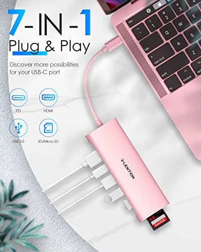 LENTION 7-in-1 USB C Multiport Hub with 4K HDMI, 100W PD, 3 USB 3.0 Ports, SD/MicroSD Card Reader Compatible MacBook Pro/Air 2016-2025 (CB-C36B, Rose Gold) view 2