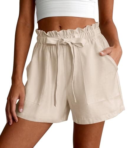 PRETTYGARDEN Summer Shorts for Women Casual Ruffle Drawstring High Waist Wide Leg Comfy Lounge Shorts Beach Cruise Outfits — image 1