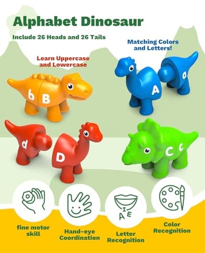 Edumoteso 26PCS Dinosaur Alphabet Learning Toys for 18M+, Montessori Educational Toys for 3 4 5 Year Old, Toddlers Preschool Activities Fine Motor Toys for Boys, Double Sided ABC Matching Game view 2