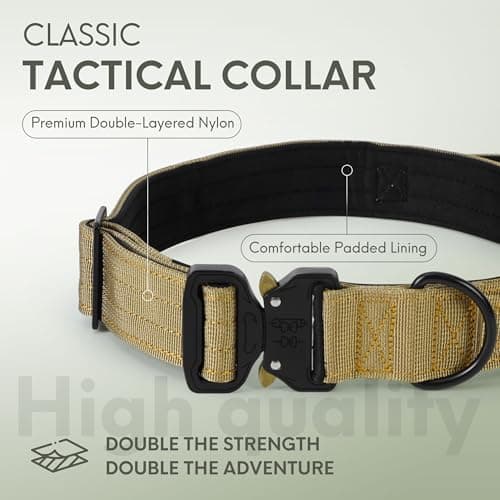 Jumpress Heavy Duty Tactical Dog Collar with Airtag Holder, 1.5’’ Wide Large Dog Collar with Comfortable Handle, Durable Airtag Dog Collar for Large Dogs (Brown,Neck 20-24’’) view 2