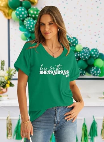 Ithalt St Patricks Day Shirt for Women Lucky Irish Shamrock Tshirt Saint Patricks Day T-Shirt Green V Neck Tops view 4