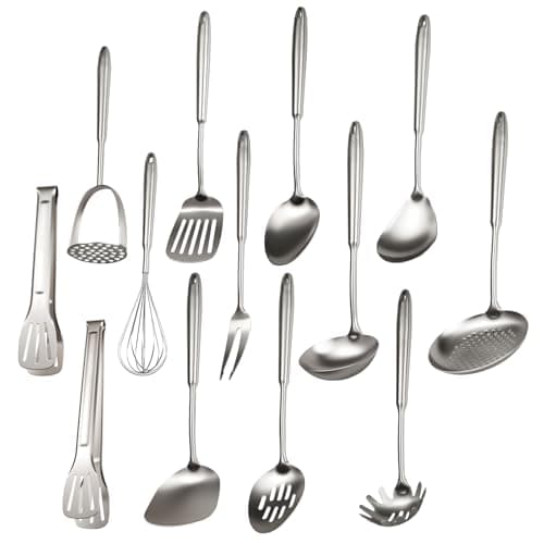 18/10 Stainless Steel Cooking Utensils Set, 13 PCS Long Large Metal Cooking Utensil Tools Set, Mirror Polished Kitchen Gadget Cookware and Kitchen Tool Set, Dishwasher Safe view 1