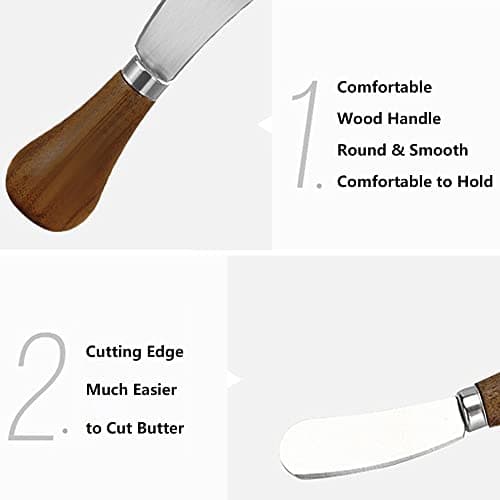2 Pack Butter Spreader Knife Standing, Stainless Steel Cheese Spreader Knives with Wood Handle, Butter Knives with Sharp Edge for Easily Cutting & Spreading Butter & Cheese Sandwich Cream Cake view 6